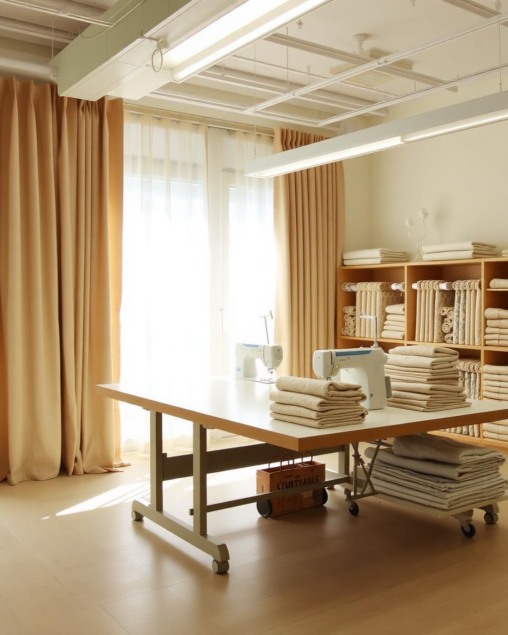 Atelier: naaikamer met rollen linnen