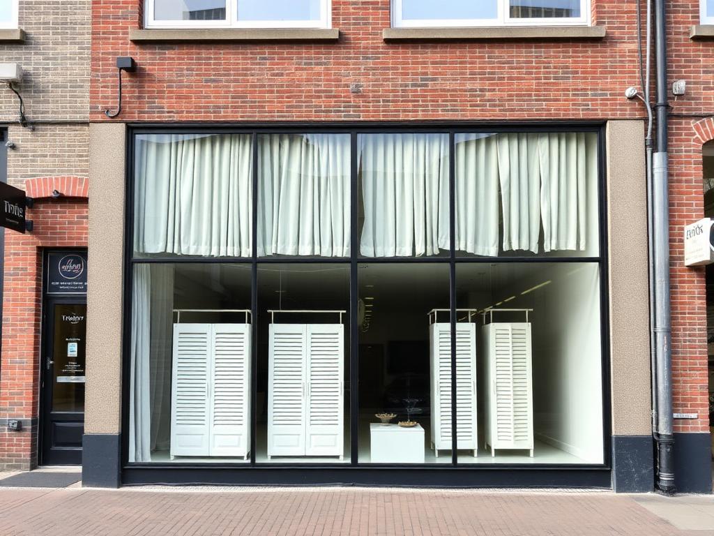 Showroom van Vision Arena met gordijnen en shutters